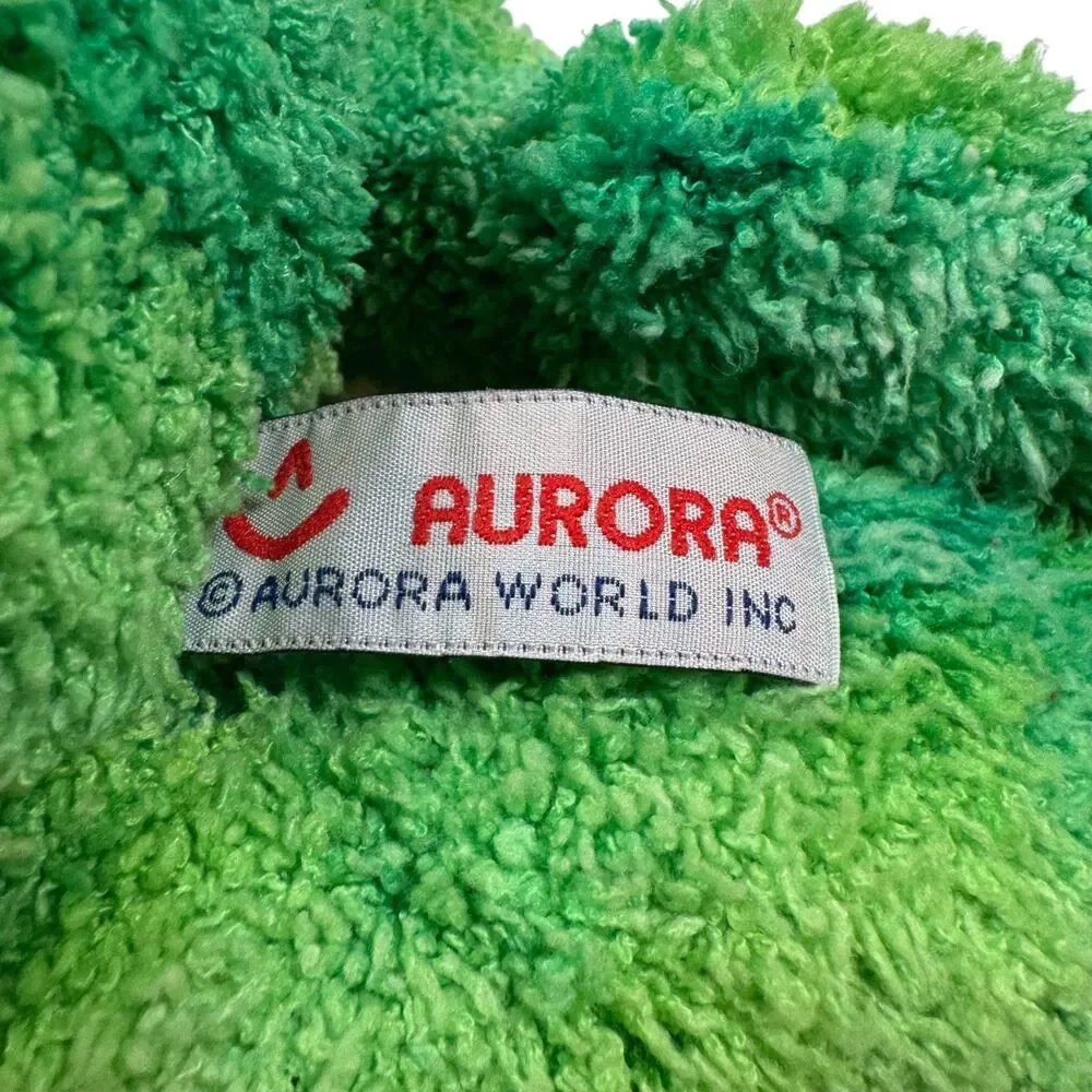 Aurora Flopsies Collection Green Frog Black Spots Bean Plush Stuffed Animal 13